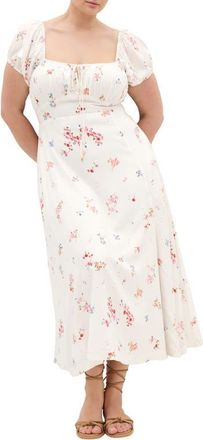 City Chic Abbie Floral Short Sleeve Midi Sundress in Ivory Petal at Nordstrom, Size Xxxs