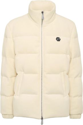 Philipp Plein Puffer Jacket met Borduursel Plein Hotel - Heren - Gewatteerde jassen - Beige - XL - Polyester - Jassen