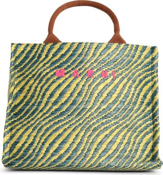 Marni Kleine Tote-Tasche von Marni aus mehrfarbigem Stoff mit nat&uuml;rlicher Raffia-Optik