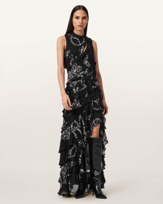 AllSaints Cady Ruffle Maxi Dress