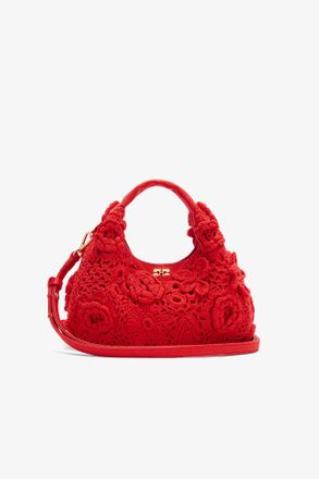 Ganni Goji Berry Mini Hobo Bag in Red Crochet