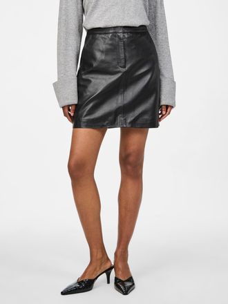 Y.A.S Lederrock Y.A.S YASLYMA HMW LEATHER SKIRT NOOS, Damen, Gr. XXL (44), schwarz, Obermaterial: 100% Lammleder, unifarben, regular fit kurz, R&ouml;cke Lederro