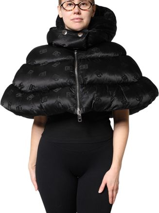 Dolce & Gabbana Womens Black Padded Puffer Hooded Full Zip Cropped Jacket Nylon Clothing