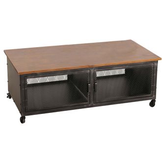 Hhg Nunca Usado] Mesa De Centro Hhg 030, Mesa De Sof&aacute;, Ruedas 2 Compartimentos, Estructura 3d Metal Retro Industrial Madera 45x120x60cm, Negro, Marr&oacute;n