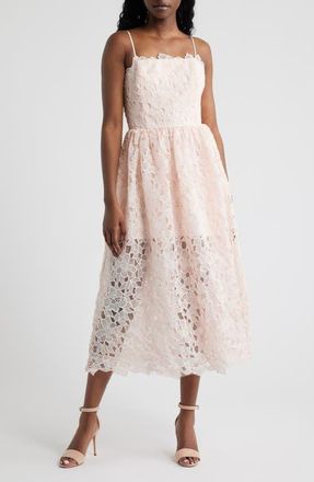 Lucy Paris Holly Floral Lace Midi Dress in Pink at Nordstrom, Size X-Large