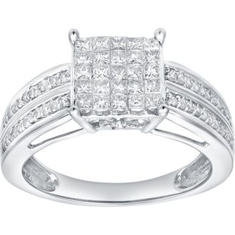 LuvMyJewelry Caerelle 0.25 Cts Natural Diamond Cluster 14K Gold Ring in 14K White Gold at Nordstrom, Size 7