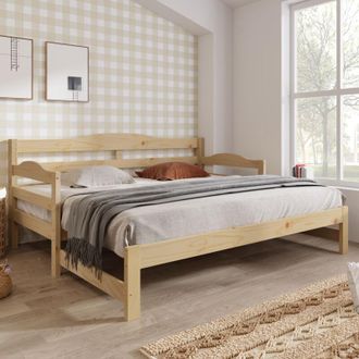 C&A Natural Daybed Cabin Bed with Pull-Out Trundle for Living Room&Bedroom-3FT(90x190 cm)