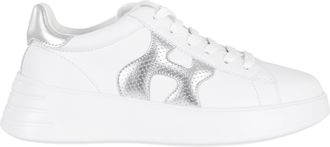 Hogan White Silver Rebel H Punched Side-Logo Leather Sneakers
