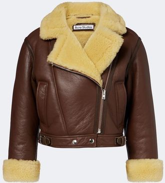Acne Studios Shearling-trimmed leather biker jacket