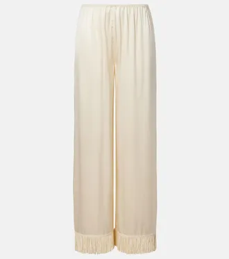 D&ocirc;en D&ocirc;en Lavon fringed silk satin wide-leg pants