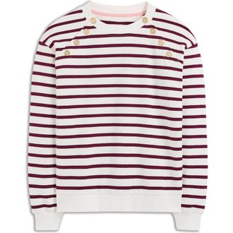 Boden Button Detail Stripe Cotton Sweatshirt in Deep Wisteria Ivory at Nordstrom Rack, Size X-Small
