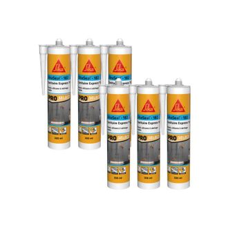 Sika Sika - Lote De 6 Selladores De Silicona De Secado R&aacute;pido Seal-182 Sanitaire Express 1h - Transparente - 300ml