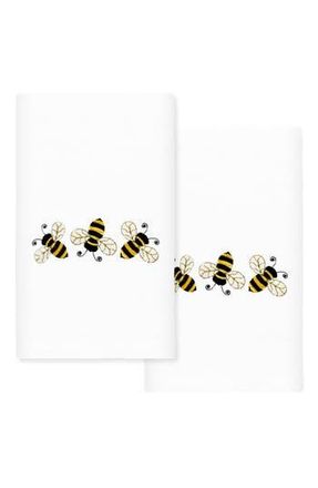 Linum Home Textiles Bee Dance Set of 2 Cotton Hand Towels in White at Nordstrom Rack