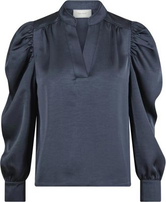 Neo Noir Middernachtblauwe Satijnen Blouse - Dames - Blouses - Blauw - S - Satijn - Overhemden