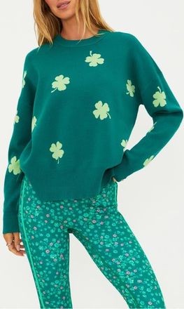 Beach Riot Callie Clover Jacquard Crewneck Sweater in Clover Green at Nordstrom, Size X-Small