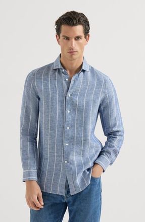 Brunello Cucinelli Striped twill shirt in Denim at Nordstrom, Size Xx-Small Eu