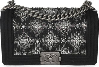 Chanel Black Jersey Strass Old Medium Boy Bag (Authentic Pre-Loved)