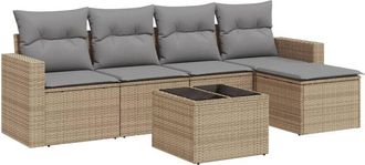 vidaXL Juego De Sof&aacute;s Jard&iacute;n Con Cojines 6 Pzas Rat&aacute;n Sint&eacute;tico Beige Vidaxl