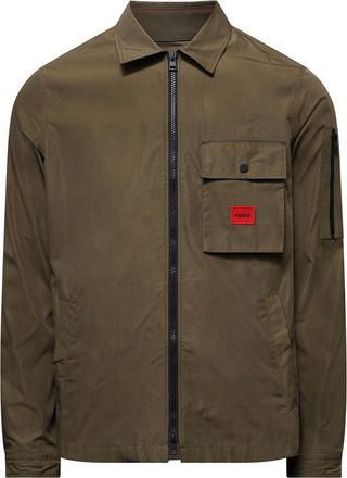 HUGO BOSS Hugo Mens Emmond Zip-Up Cotton Blend Canvas Overshirt in Green - Size X-Small