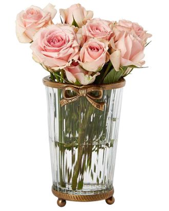 Two's Company Antique Finish Hand Cut Glass Vase with Bow Accent
