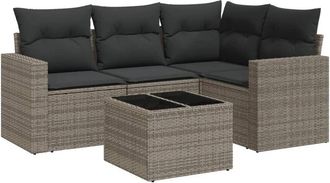 vidaXL Juego De Sof&aacute;s Jard&iacute;n Con Cojines 5 Pzas Rat&aacute;n Sint&eacute;tico Gris Vidaxl