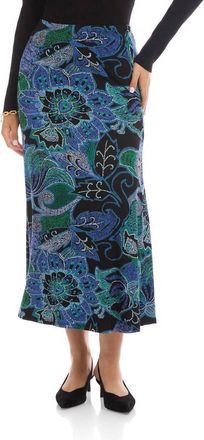 Karen Kane Side-Slit Midi Skirt In Dotted Floral Knit Print