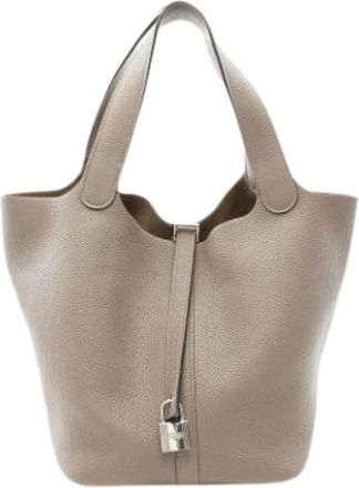 Herm&egrave;s Pre-owned Picotin Handbag - Dames - Vintage Tas - Grijs - ONE Size - Leer - Vintage