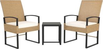 OUTSUNNY Conjunto De Jard&iacute;n Exterior De 3 Piezas De 2 Sillas Y Mesa De Rat&aacute;n Con Respaldo Ajustable Cojines Y Encimera De Vidrio Templado Beige