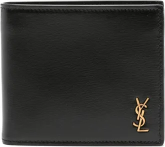Saint Laurent tiny Cassandre East/West wallet - men - Calf Leather/Brass - One Size - Black