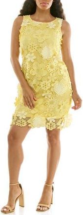 Nina Leonard Sleeveless 3D Floral Lace Shift Dress in Butter Yellow Multi at Nordstrom Rack, Size X-Large
