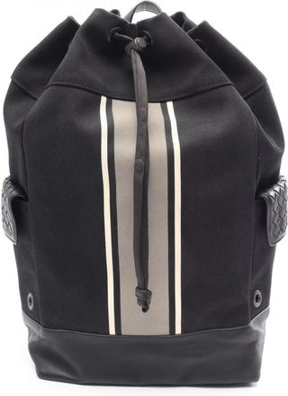 Bottega Veneta Black Gray White Canvas Leather Backpack Handbag (Pre-Owned)