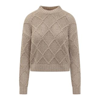 Max Mara Ellade Sweater - Dames - Ronde hals truien - Beige - M - Wol - Truien & Vesten