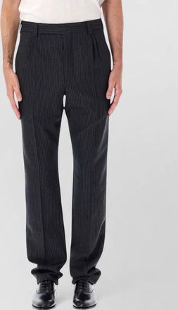 Saint Laurent striped herringbone mid-rise tapered wool tailored trousers