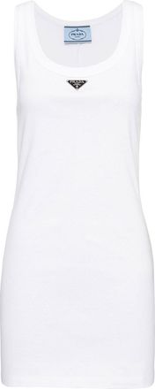 Prada logo-plaque ribbed-knit minidress - women - Cotton - 42 - White