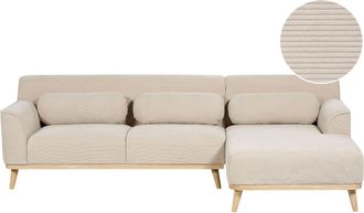 Beliani Sof&aacute; Esquinero Izquierdo Retro Tela 3 Plazas Pana Base Caucho Beige Simos