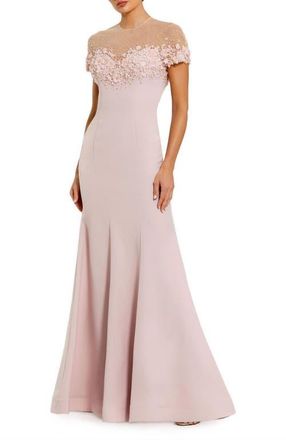Mac Duggal Womens Mermaid Crepe Gown With Beaded Illusion Neck in Mauve at Nordstrom, Size 10