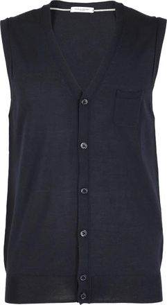 Paolo Pecora Stijlvolle Gebreide Trui - Heren - Bodywarmers - Blauw - XL - Wol - Jassen