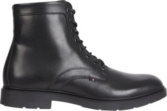Tommy Hilfiger Elegante Veterlaars met Afgeronde Neus - Heren - Schoenen - Zwart - Maat: 44 EU Leer