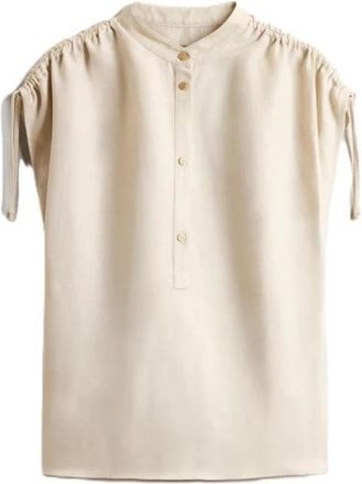 Woolrich Linnenmix Blouse met Bandkraag - Dames - Tops zonder mouwen - Beige - S - Linnen - Tops