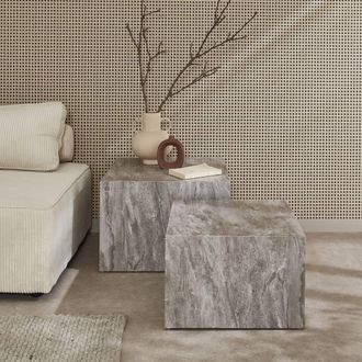 Sweeek Pair Of Square Coffee Tables With Marble Effect in Grey