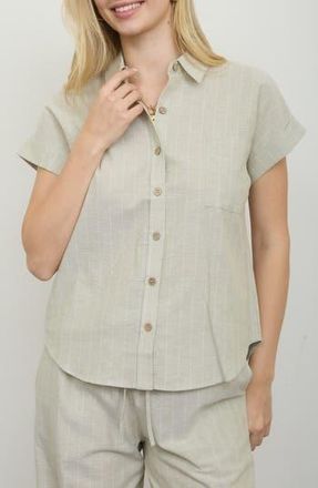Blu Pepper Stripe Cotton & Linen Button-Up Shirt in Olive at Nordstrom Rack, Size Medium