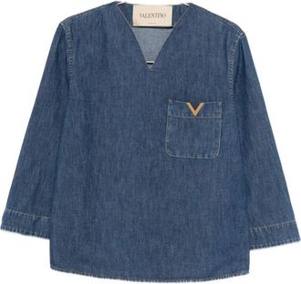 Valentino V Logo Signature Denim Blouse - Dames - Blouses - Blauw - L - Denim - Overhemden