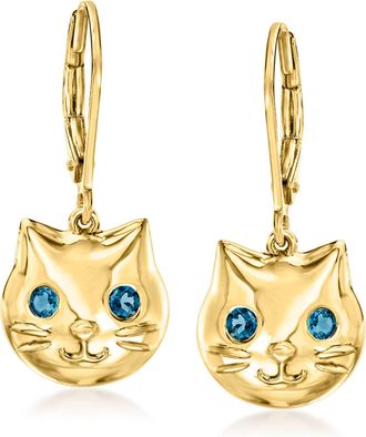 Ross-Simons London Blue Topaz Cat Drop Earrings in 18kt Gold Over Sterling