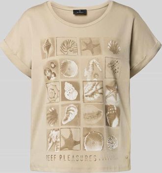 Monari Regular Fit T-Shirt aus reiner Baumwolle mit Motiv-Print in Beige, Größe 34