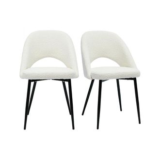 Miliboo Set De 2 Sillas De Dise&ntilde;o De Tela Efecto Borreguillo Blanco Y Metal Negro Cosette