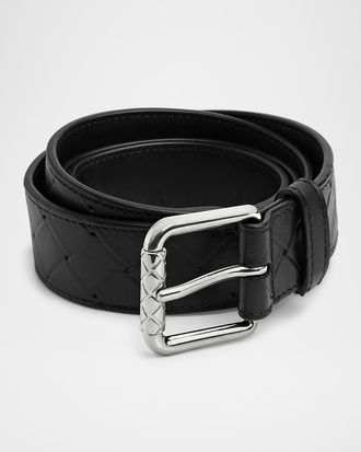 Bottega Veneta Men & apos;s Intrecciato Stamp Leather Belt