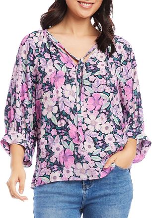Karen Kane Floral Print Blouson Sleeve Top Gray Size XS