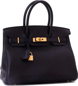 Herm&egrave;s Birkin Black Clemence 30 shopper met gouden hardware - Zwart