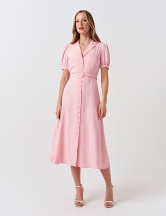 Ghost London Phoebe Crepe Collared Button Down Dress in Pink at Nordstrom, Size 12