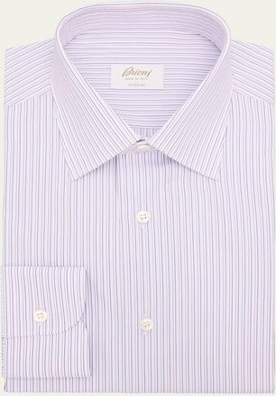 Brioni Mens Giza 45 Cotton Multi-Stripe Dress Shirt